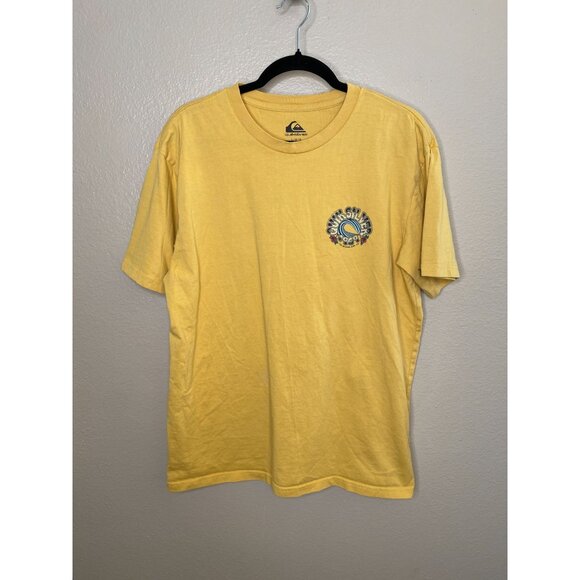 Quiksilver Mens Yellow Graphic T-Shirt Large Regular Fit Cotton Short Sleeve - Picture 2 of 6